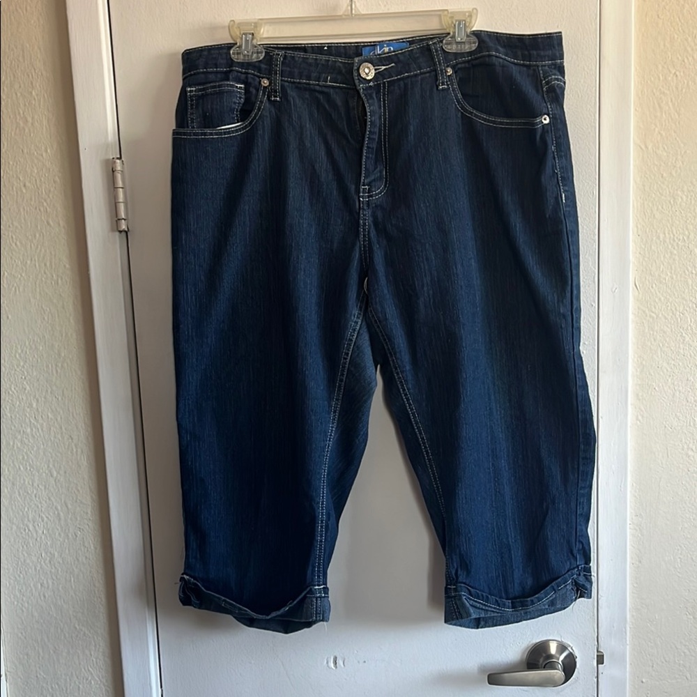 Blue Capris with Classic Denim Stitching and Bling